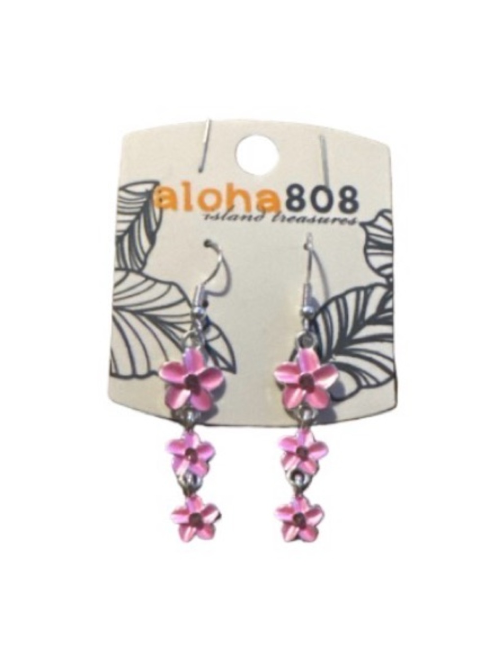 aloha808 Pink plumeria Flower Dangle Earrings